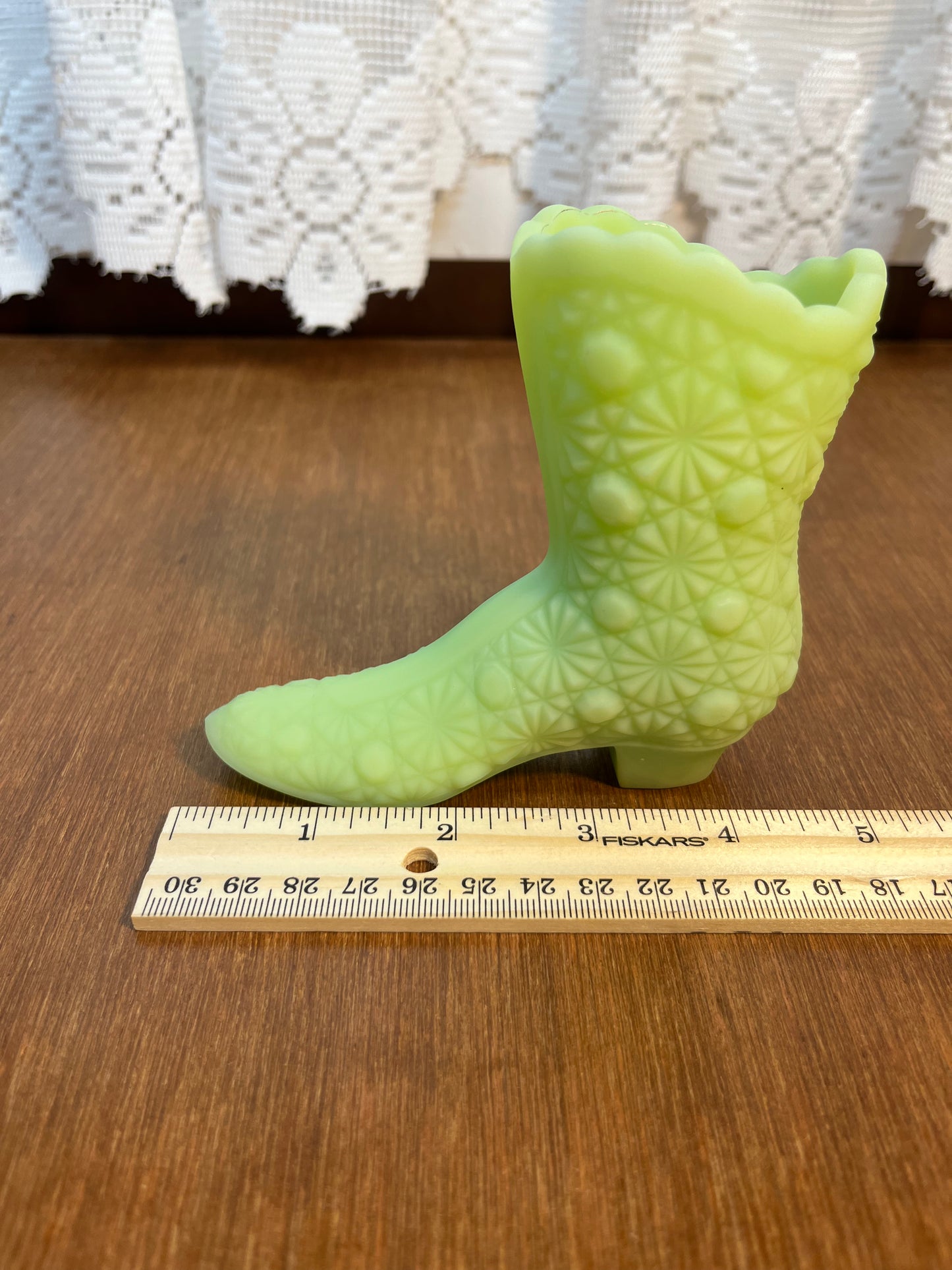 Vintage Satin Custard Art Glass Uranium Fenton Boot