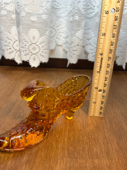 Vintage Fenton Amber Hobnail Art Glass Shoe With Fenton Stamp