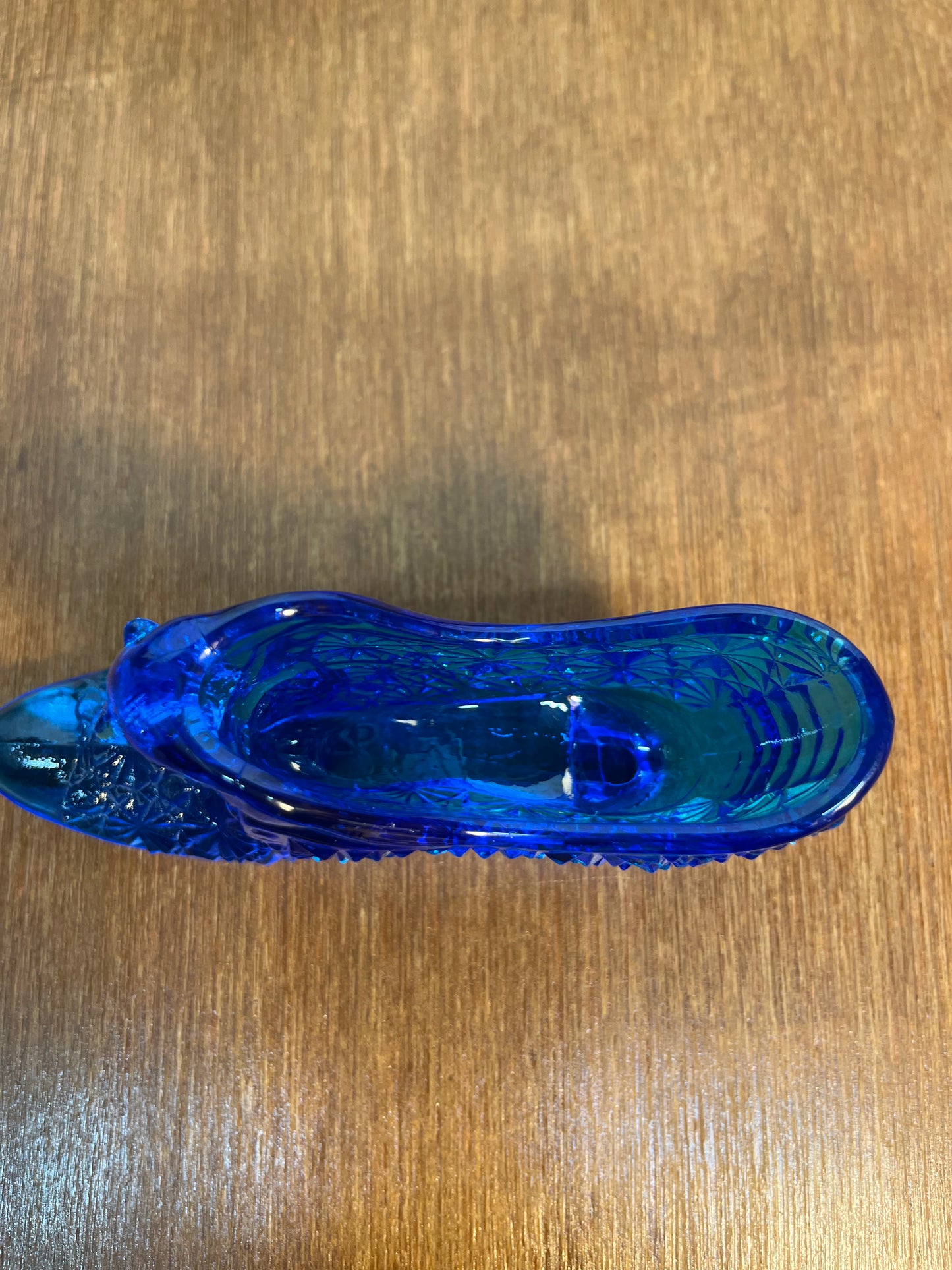 Vintage Cobalt Blue Fenton Art Glass Cat Face Shoe