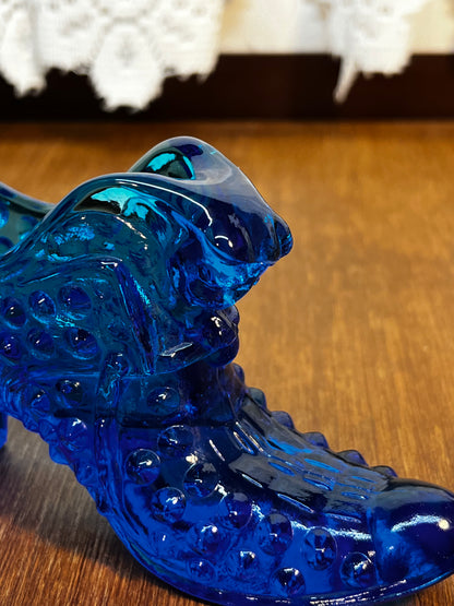 Vintage Cobalt Blue Hobnail Fenton Art Glass Shoe
