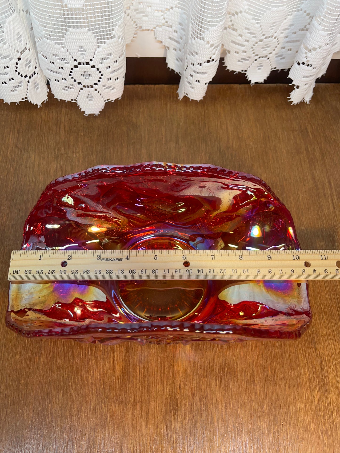 Vintage L.E Smith Carnival Glass Amberina Art Glass Dish