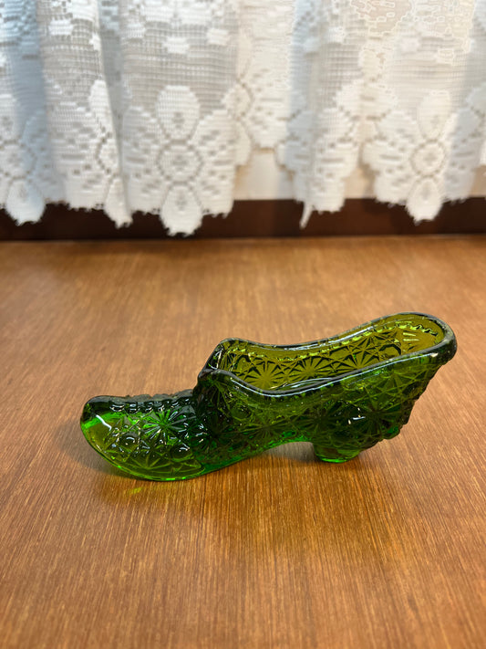 Vintage Art Glass Emerald Green Shoe