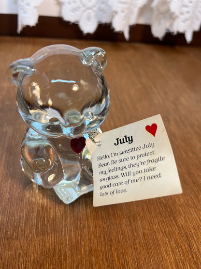 Art Glass Fenton July Birthstone Bear With Tag & Sticker