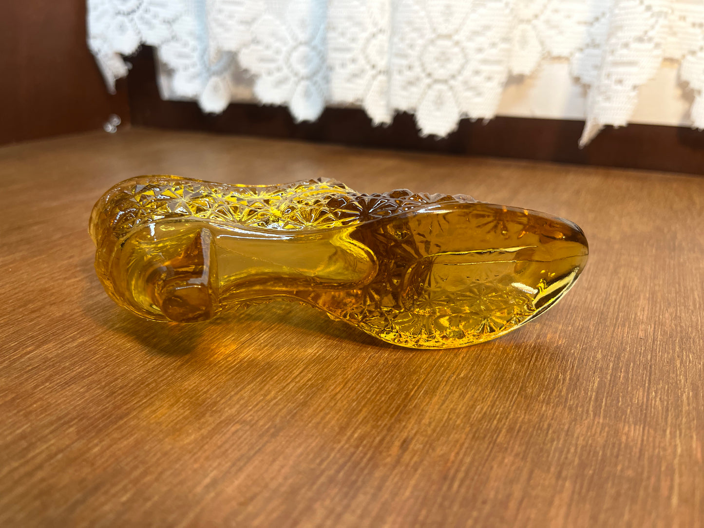 Vintage Amber Art Glass Shoe