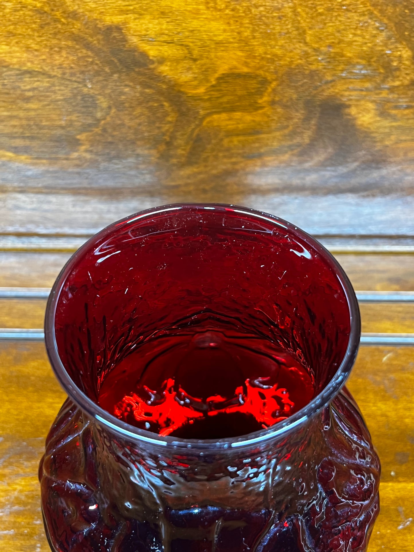 Vintage Ruby Red Anchor Hocking Rain Flower Vase