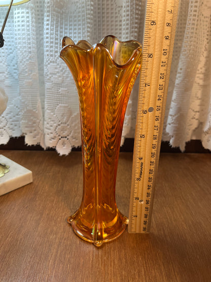 Vintage Marigold Carnival Glass Curtain Vase