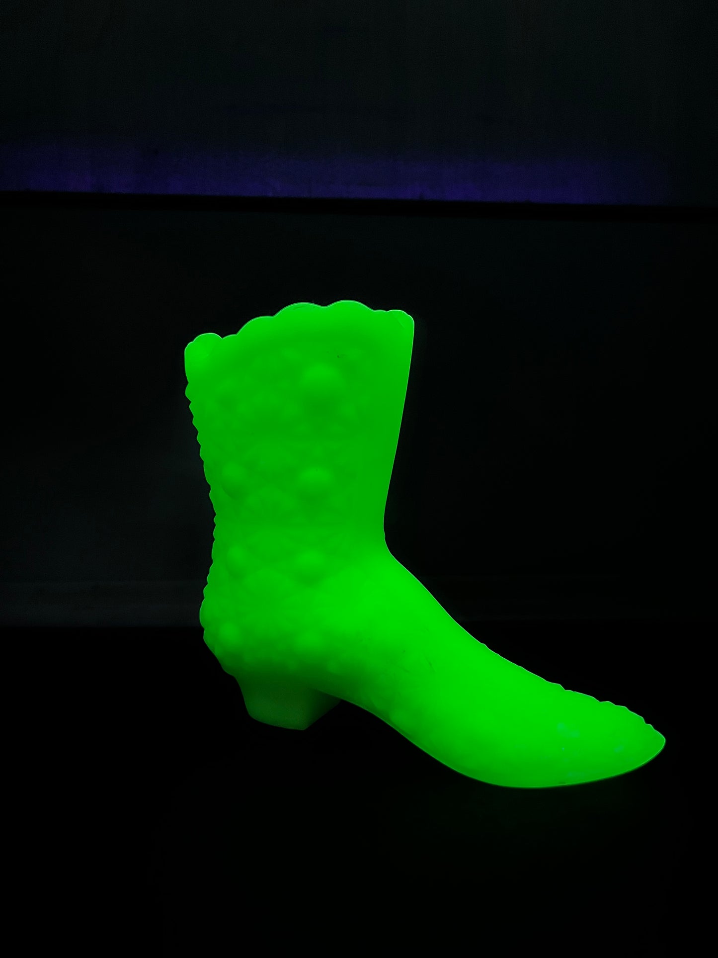 Vintage Satin Custard Art Glass Uranium Fenton Boot