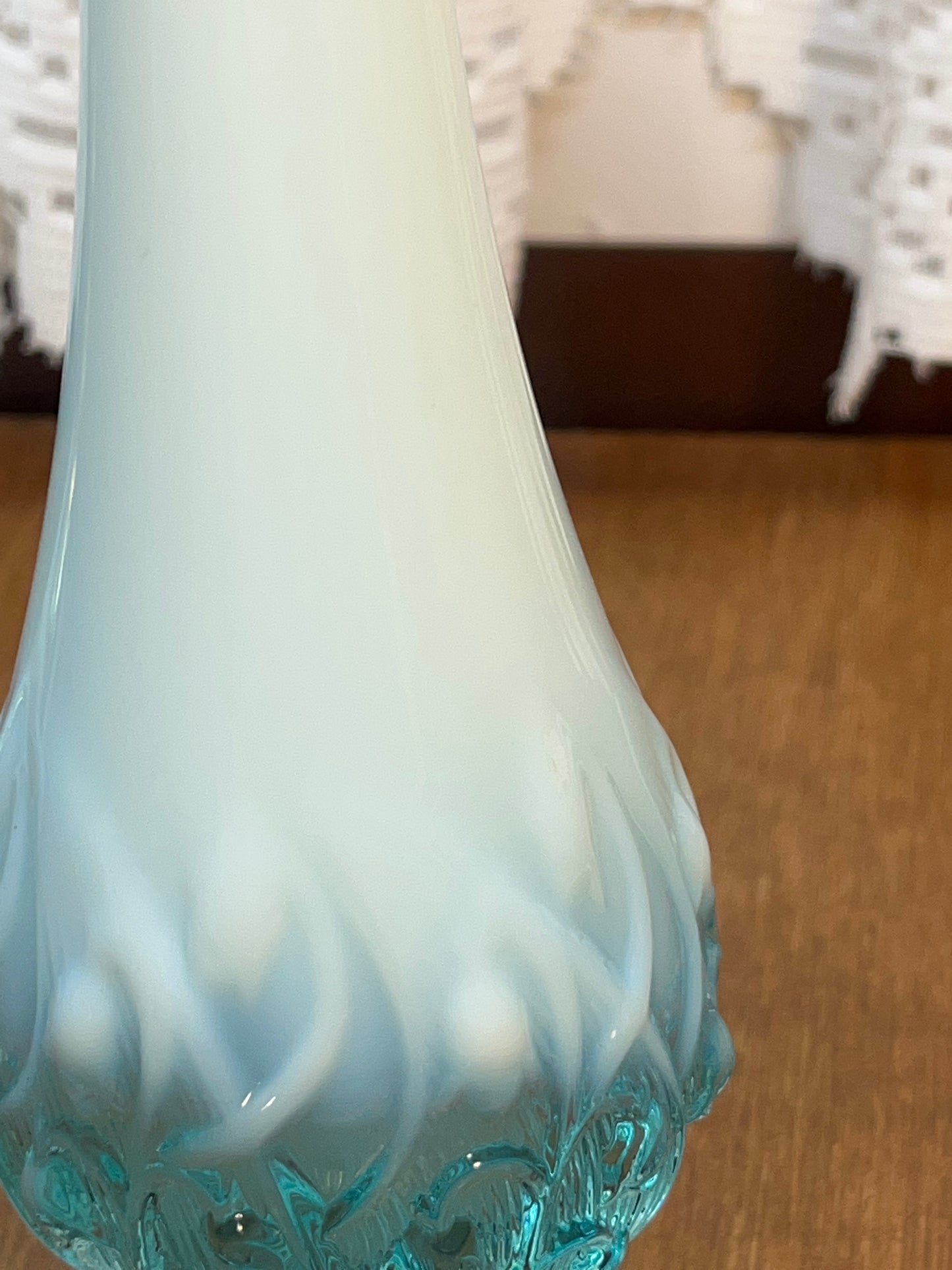 Vintage Fenton Art Glass Aqua Blue and Opalescent Swung Vase