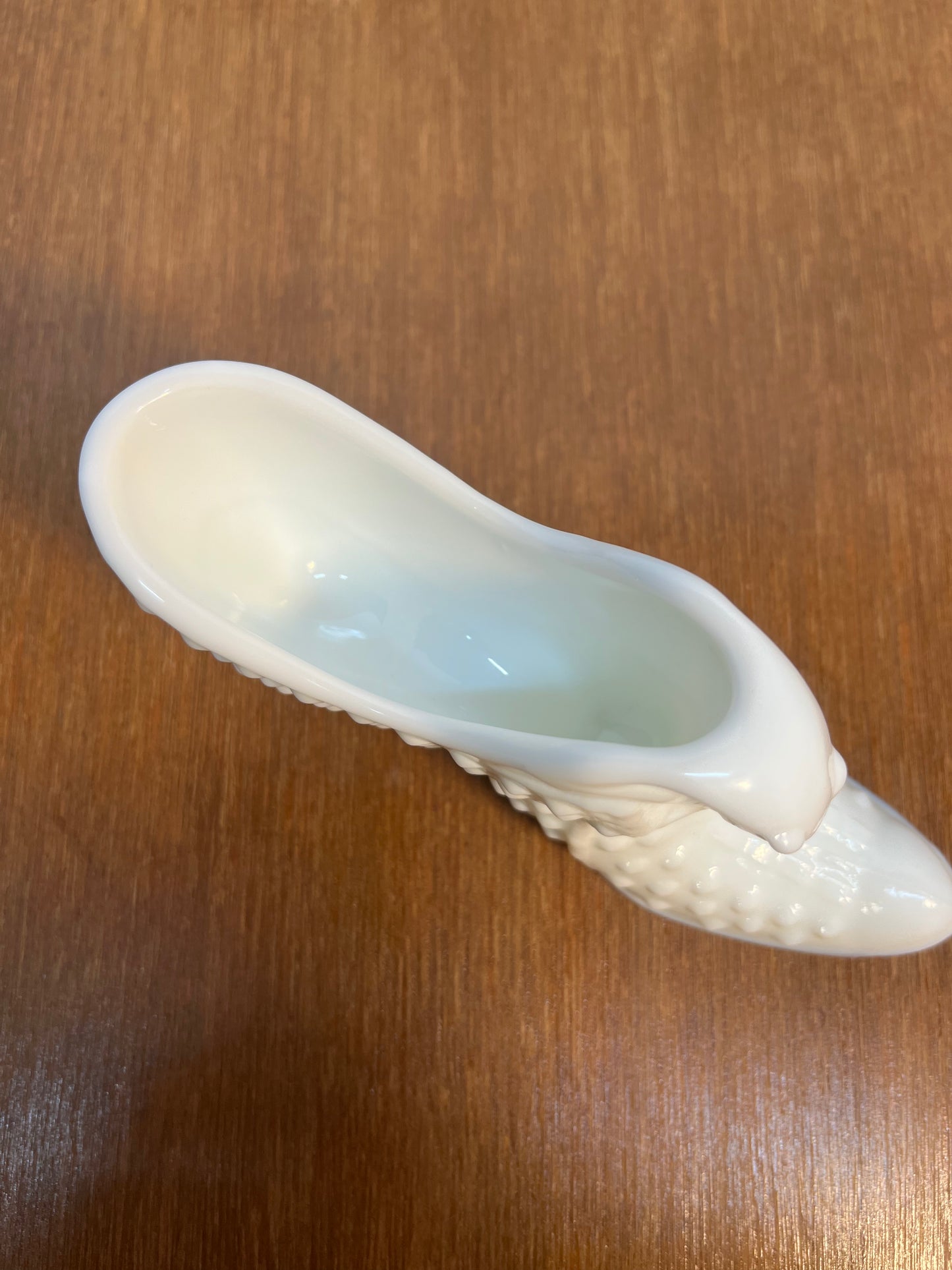 Vintage Milk Glass Hobnail Fenton Art Glass Shoe With Stamp