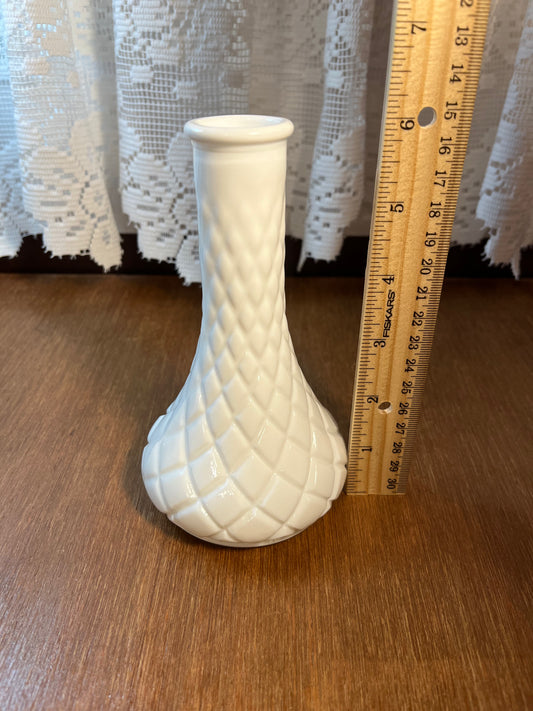 Vintage Diamond Quilted Pattern Milk Glass Vase