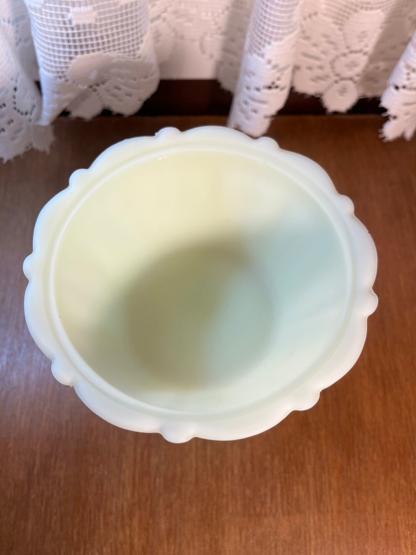 Vintage Fenton Custard Uranium Floral Pedestal Dish