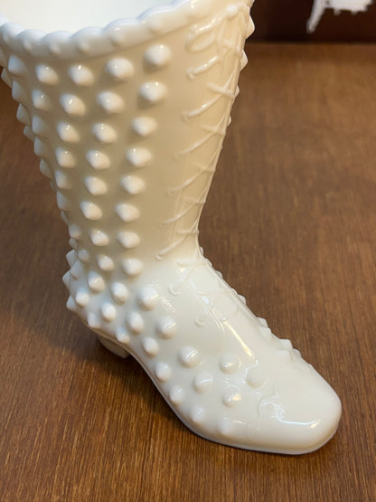 Vintage Milk Glass Hobnail Fenton Boot