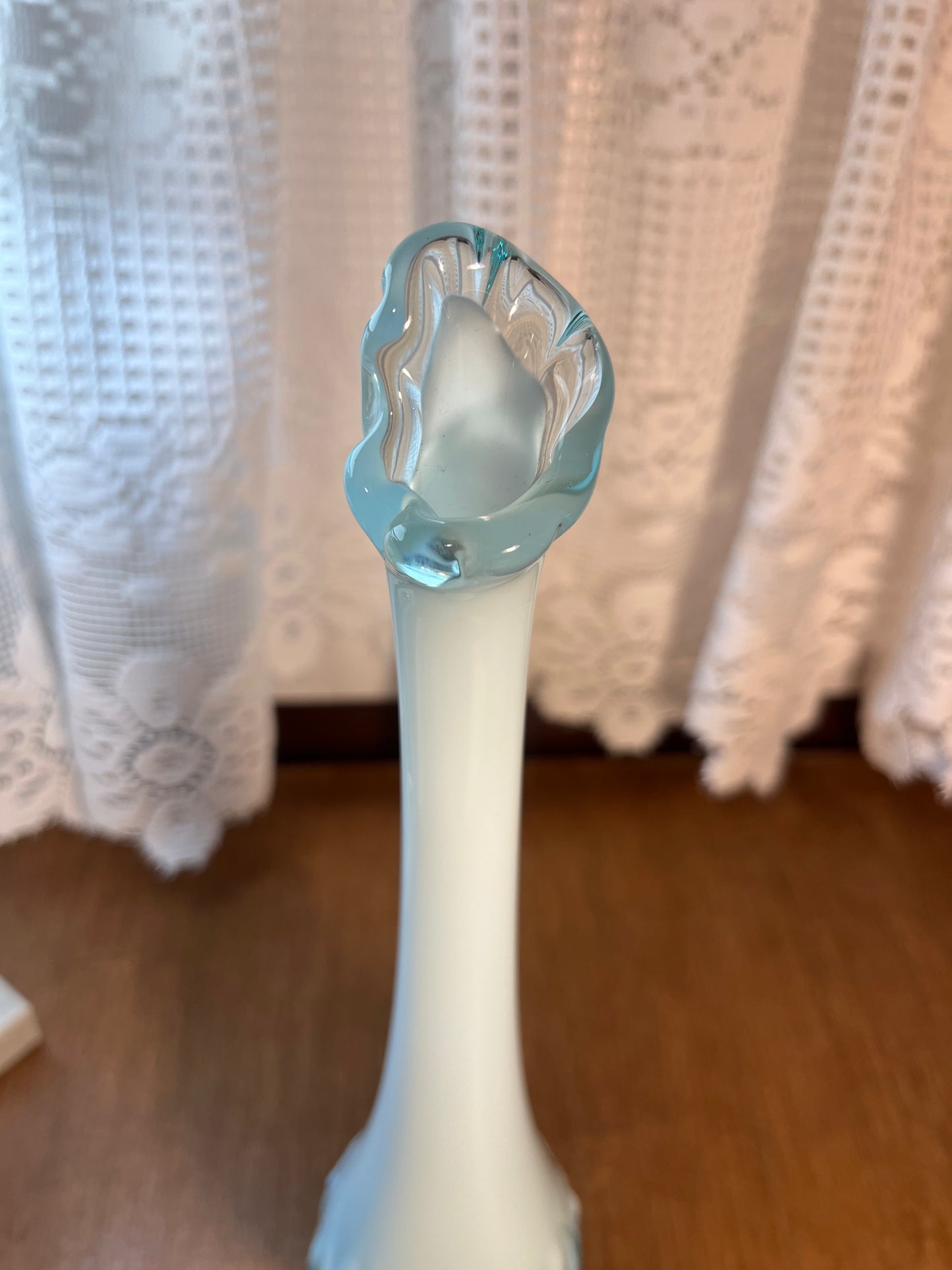 Vintage Fenton Art Glass Aqua Blue and Opalescent Swung Vase