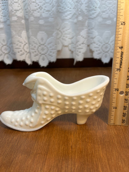 Vintage Milk Glass Hobnail Fenton Art Glass Shoe With Stamp