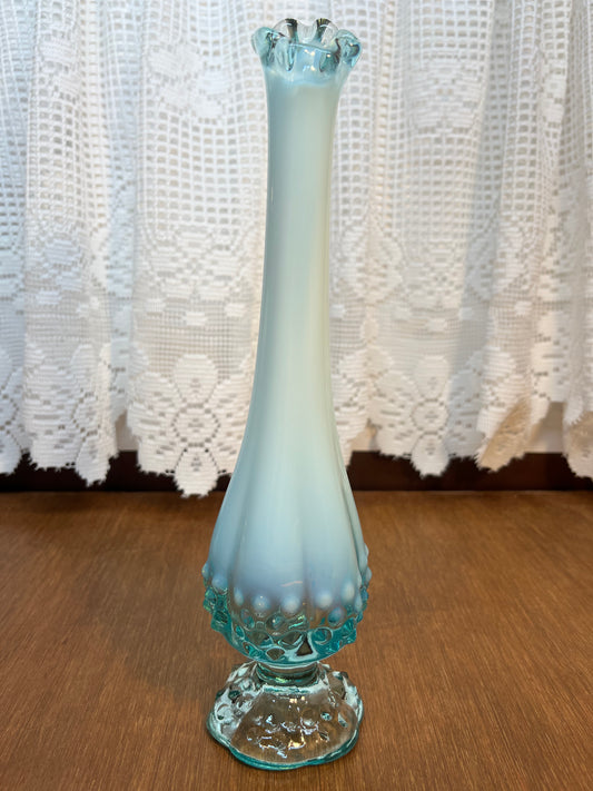 Vintage Fenton Art Glass Blue and White Opalescent Lily Swung Vase