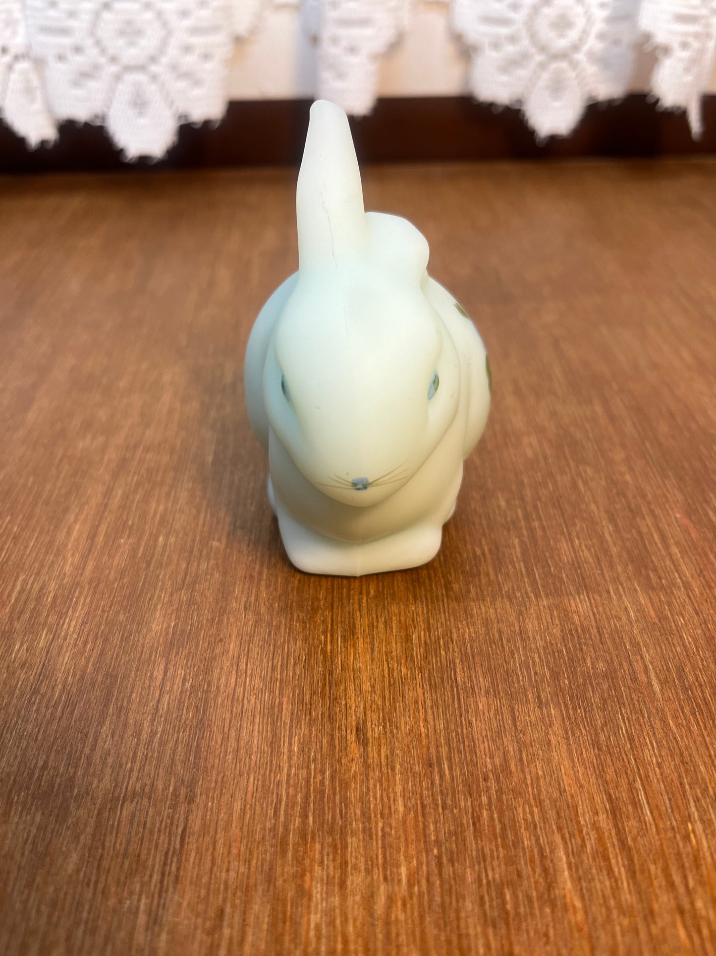 Vintage Blue Satin Hand Painted Fenton Bunny Figurine