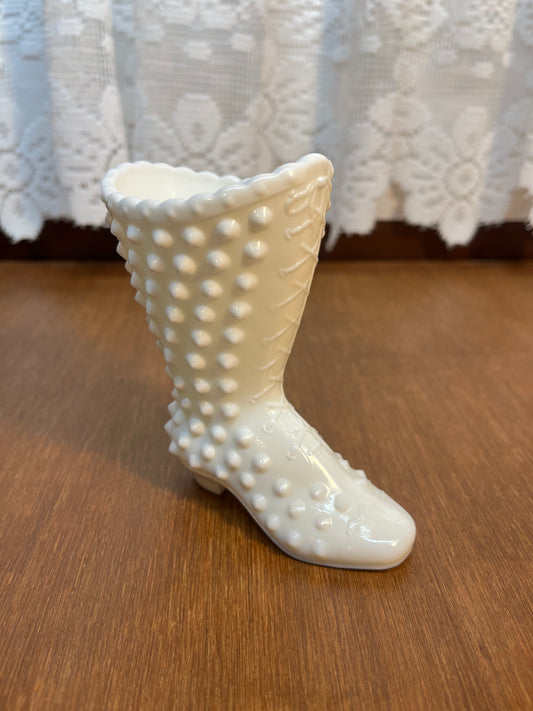 Vintage Milk Glass Hobnail Fenton Boot