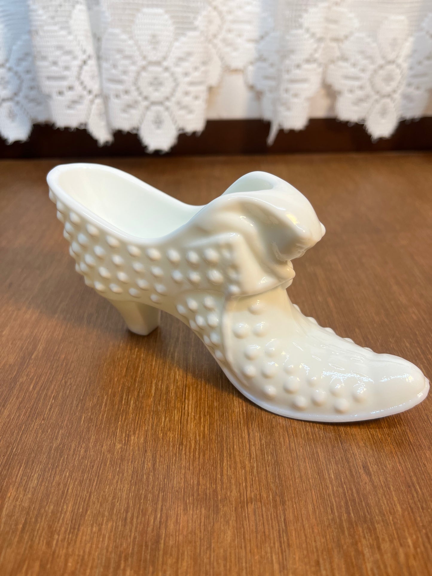 Vintage Milk Glass Hobnail Fenton Art Glass Shoe With Stamp