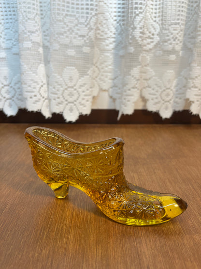 Vintage Amber Art Glass Shoe