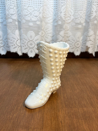 Vintage Milk Glass Hobnail Fenton Boot