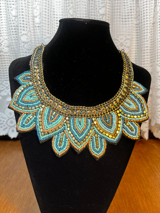 Beaded Adjustable Fabric Back Necklace