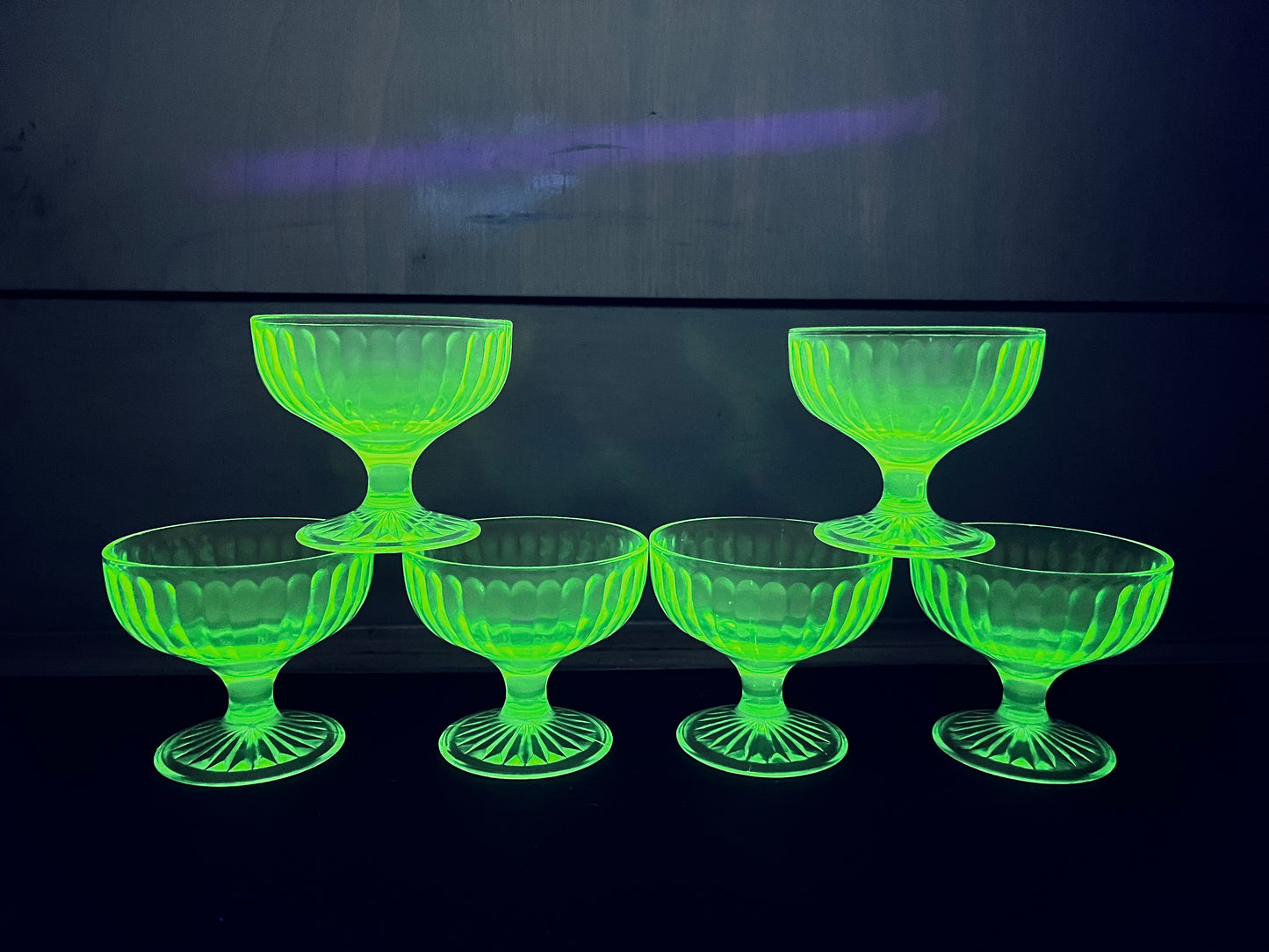 Vintage Uranium Champagne Sherbet Hazel Atlas Green Glass Set