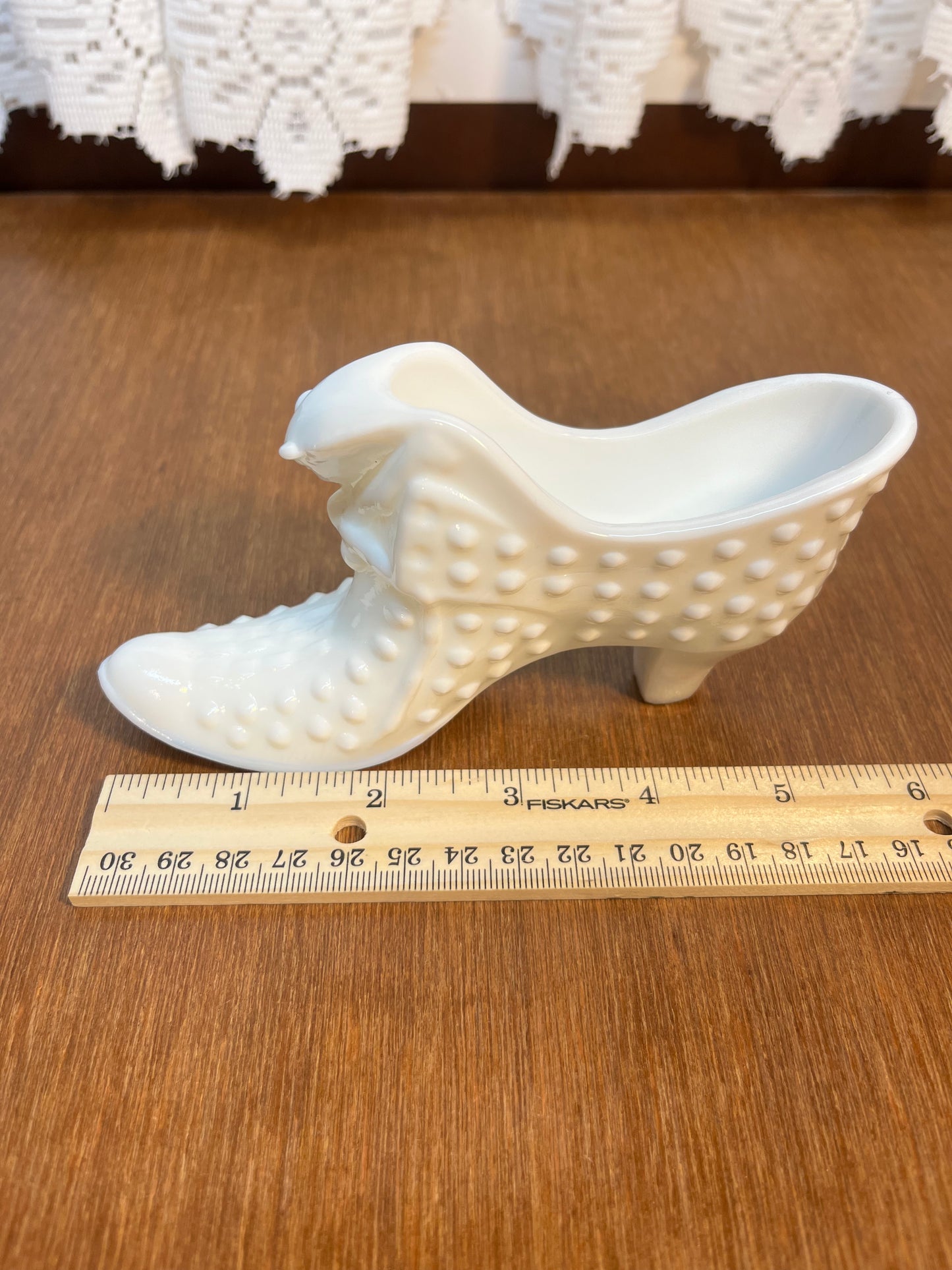 Vintage Milk Glass Hobnail Fenton Art Glass Shoe