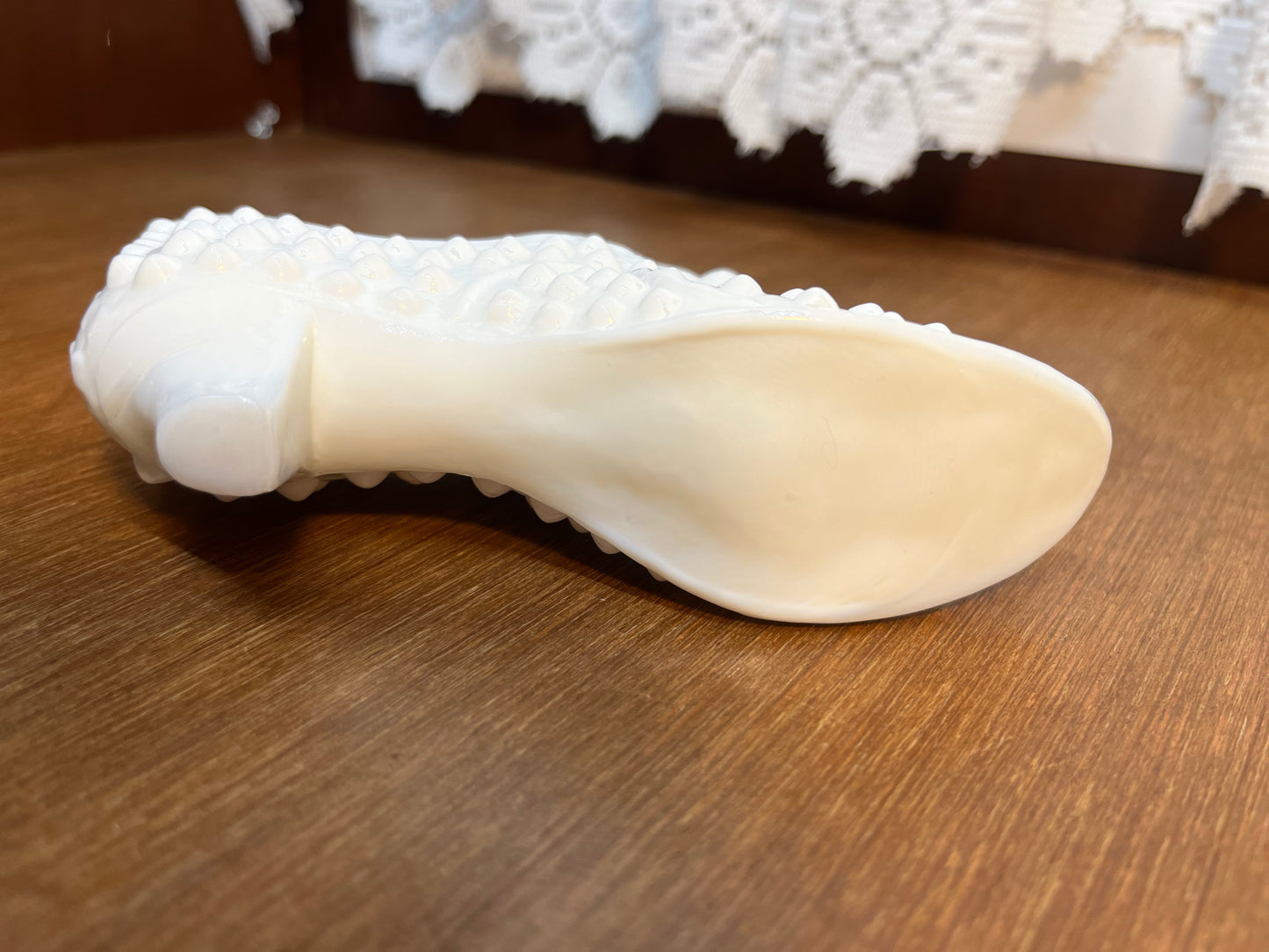 Vintage Milk Glass Hobnail Fenton Art Glass Shoe