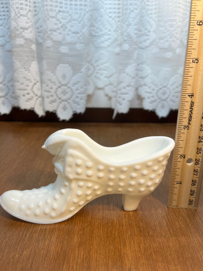 Vintage Milk Glass Hobnail Fenton Art Glass Shoe With Stamp