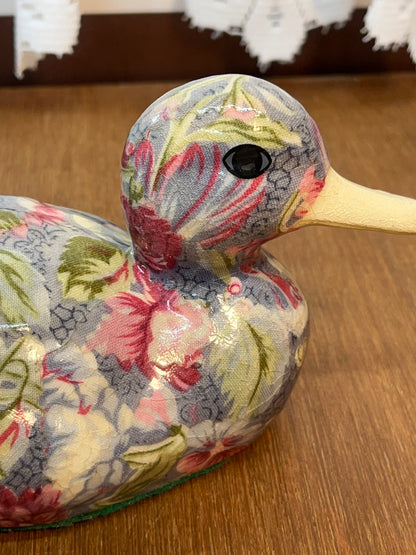 Vintage Ceramic Glazed Floral Duck Statue