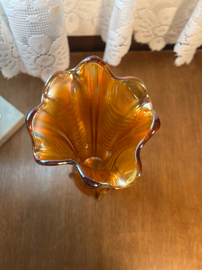 Vintage Marigold Carnival Glass Curtain Vase