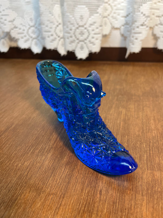 Vintage Cobalt Blue Fenton Art Glass Cat Face Shoe