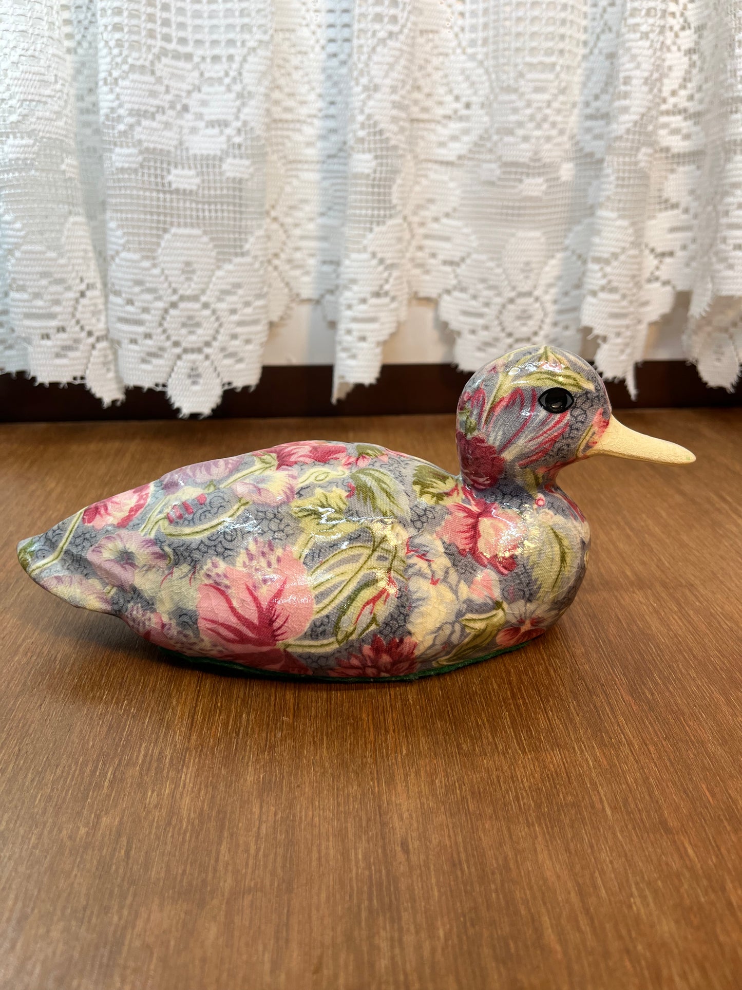 Vintage Ceramic Glazed Floral Duck Statue