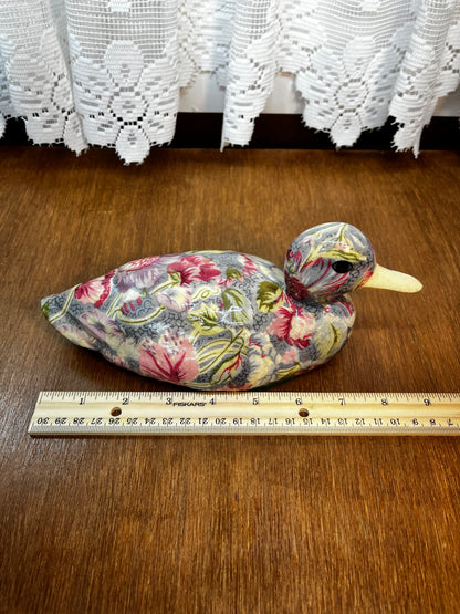 Vintage Ceramic Glazed Floral Duck Statue