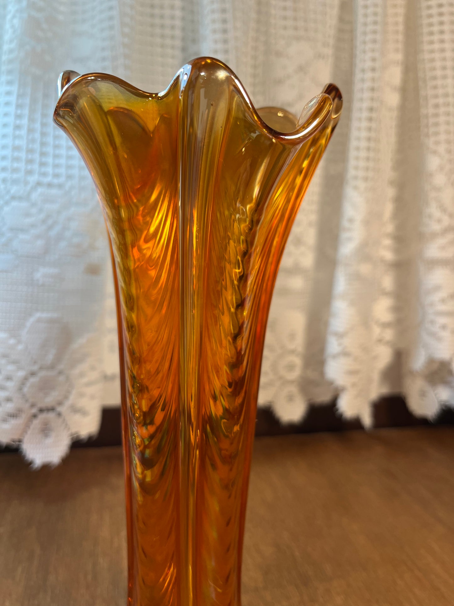 Vintage Marigold Carnival Glass Curtain Vase