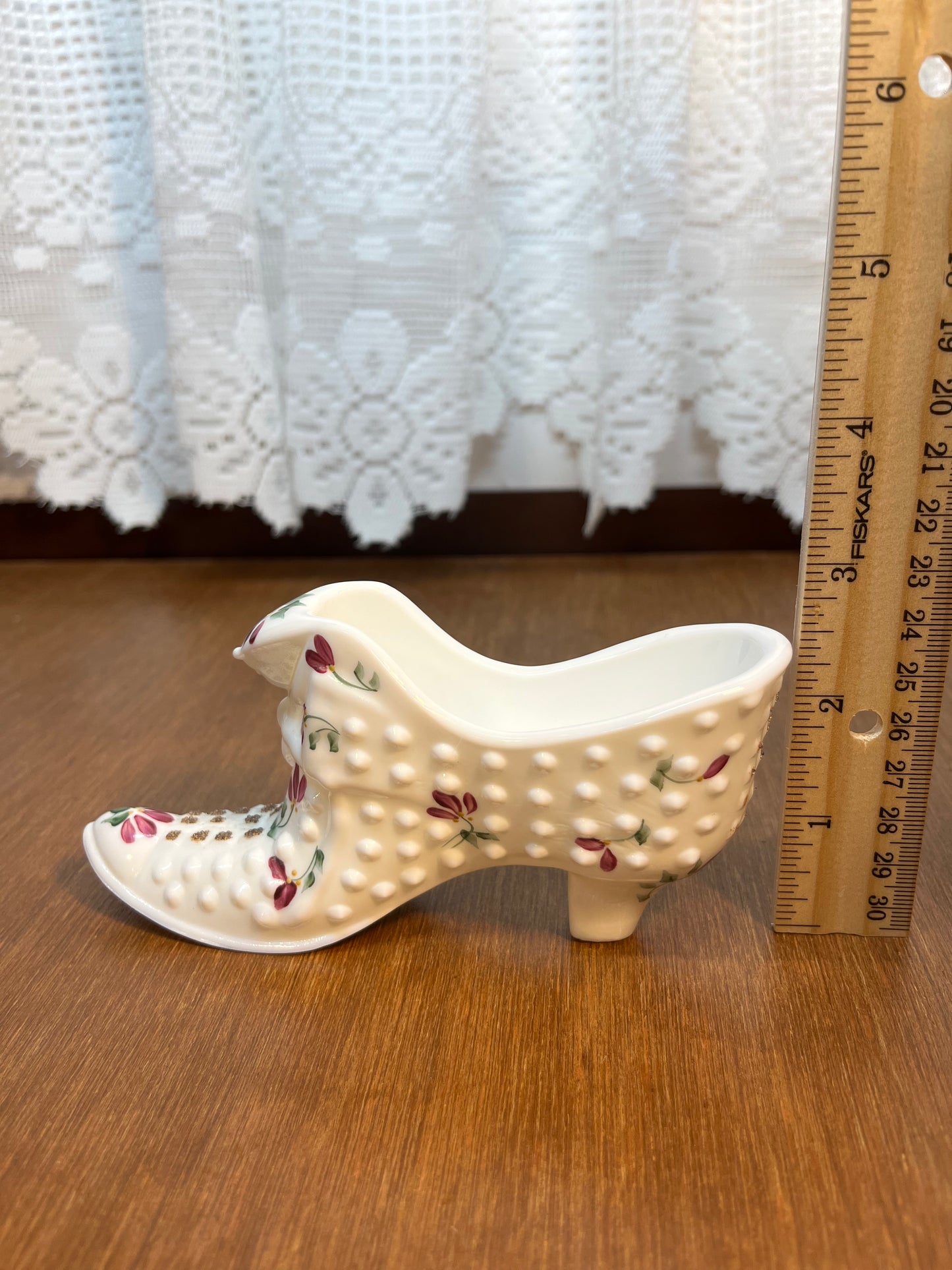 Vintage Hobnail Milk Glass Fenton Hand Painted Shoe