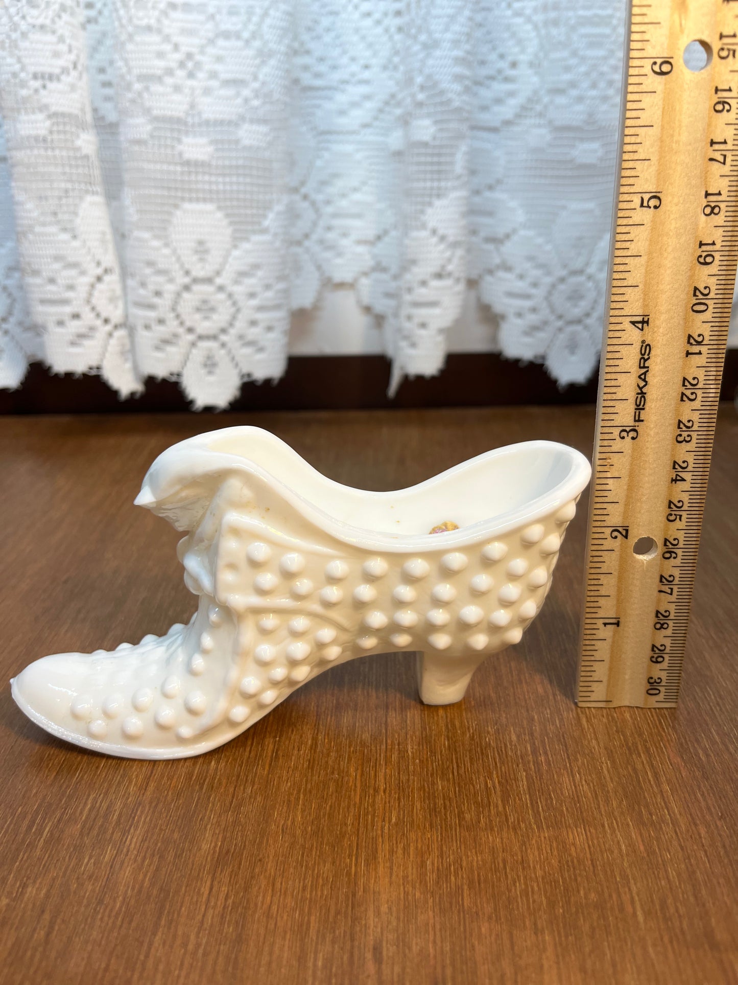 Vintage Milk Glass Hobnail Fenton Art Glass Shoe