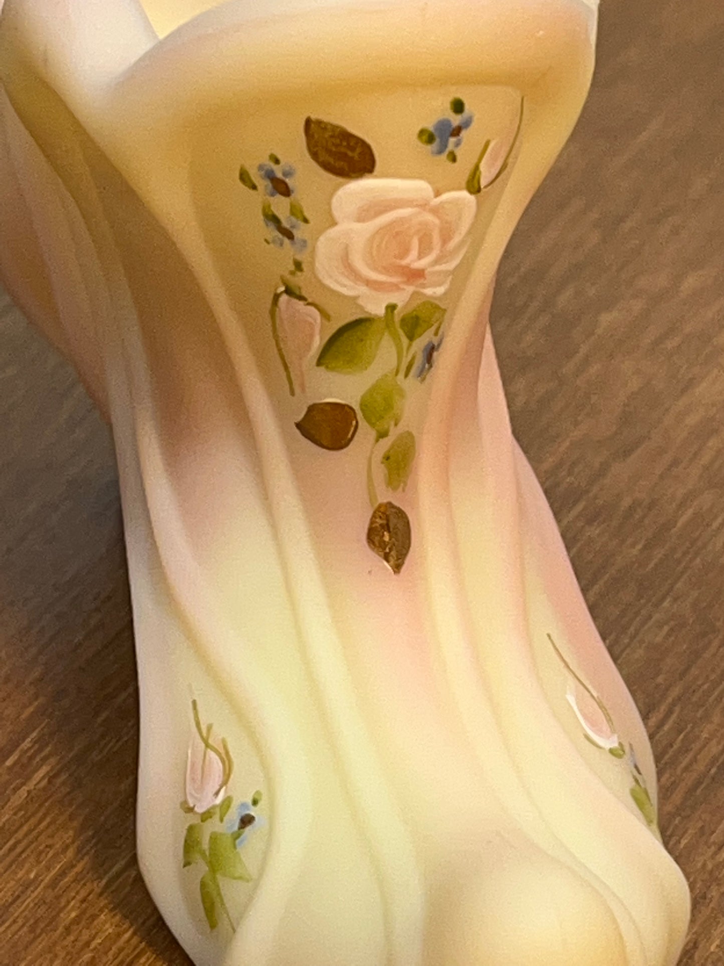 Vintage Satin Uranium Art Glass Boot Hand Painted By D. Robinson