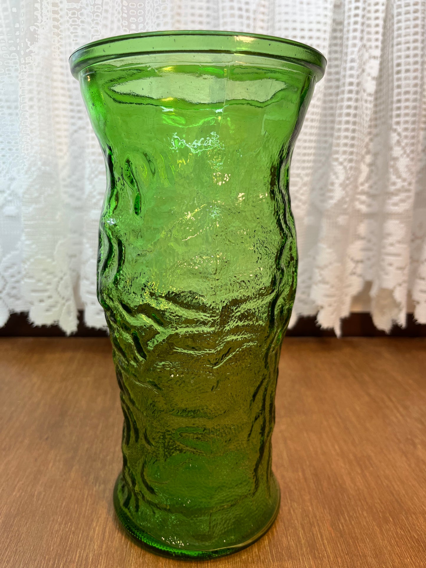 Vintage E.O Brody Co Avocado Green Crinkle Glass Vase