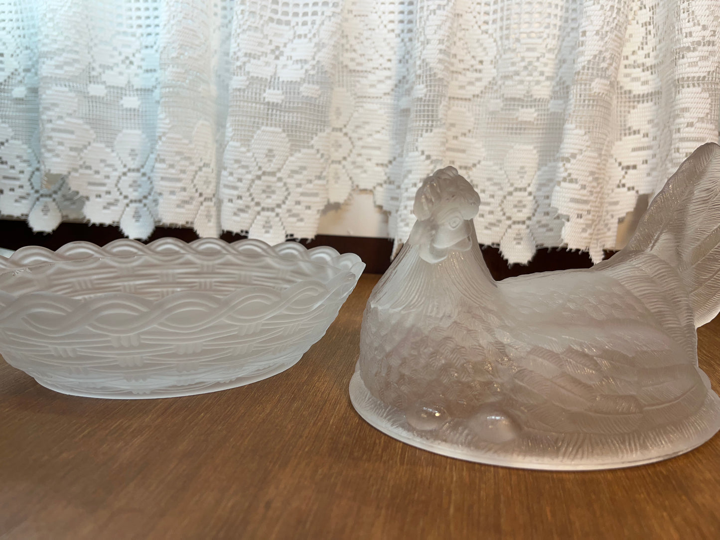 Vintage Frosted Satin Hen on nest trinket Dish