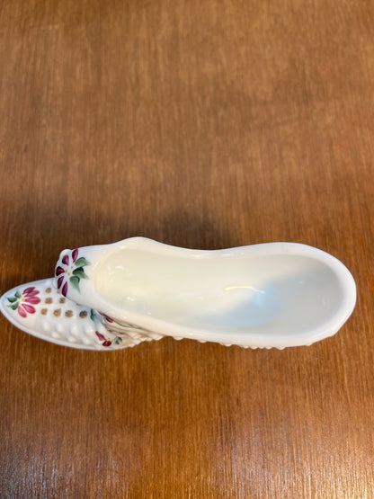 Vintage Hobnail Milk Glass Fenton Hand Painted Shoe