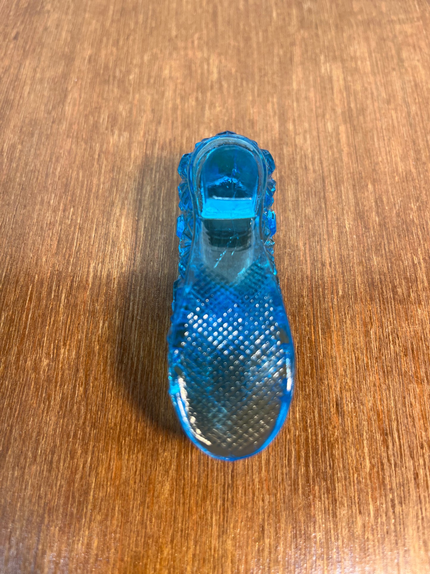 Vintage Mini Ocean Blue Art Glass Shoe