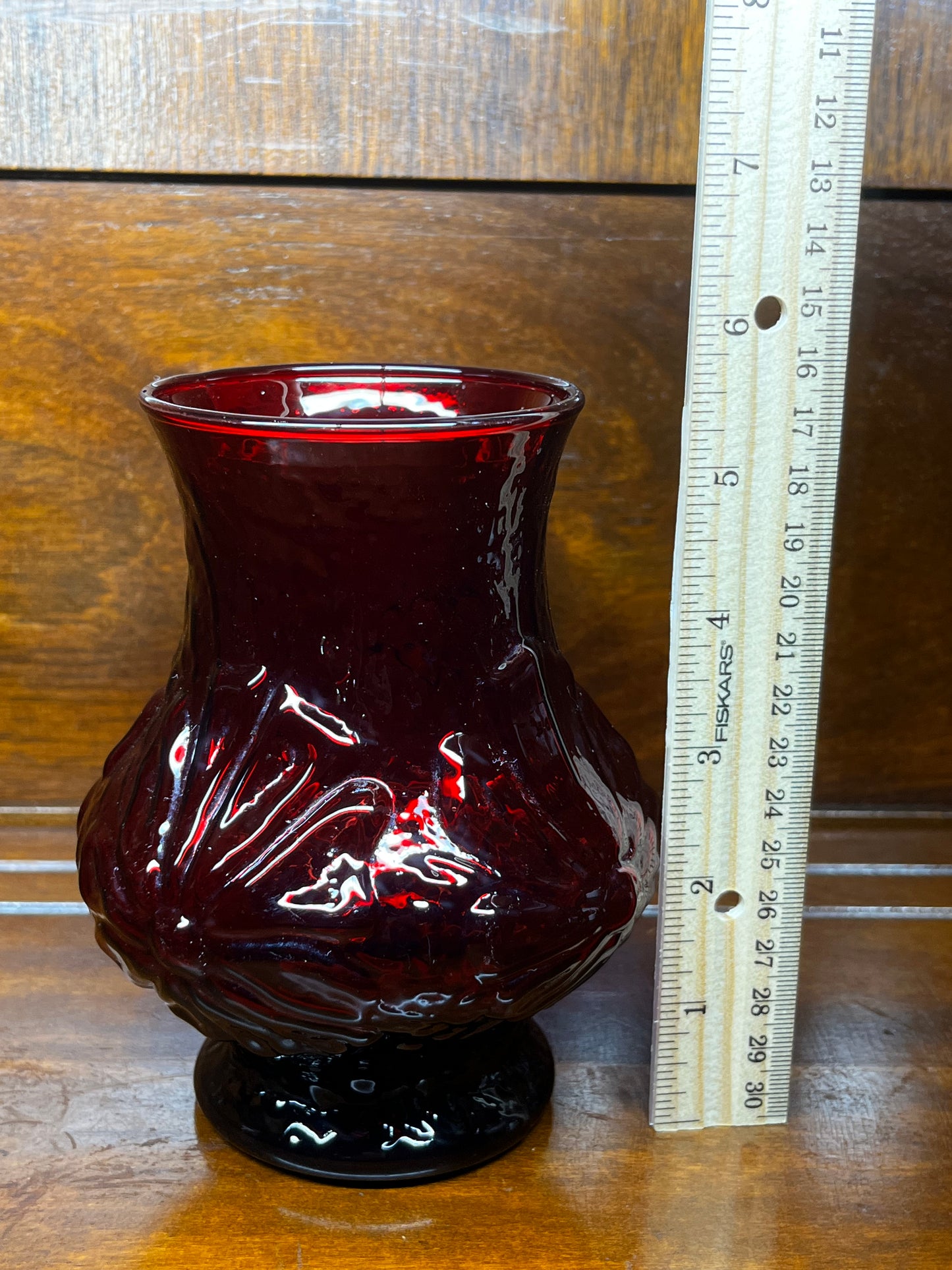 Vintage Ruby Red Anchor Hocking Rain Flower Vase