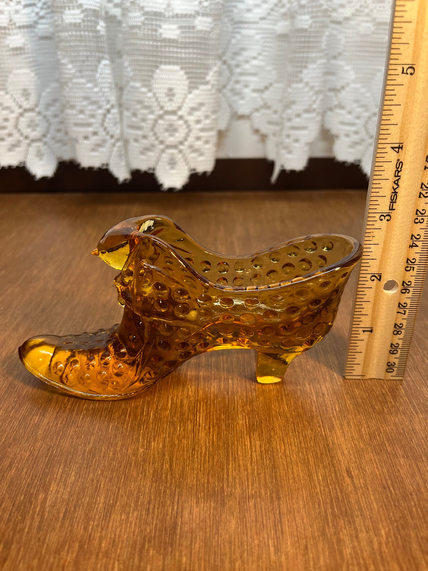 Vintage Fenton Amber Hobnail Art Glass Shoe