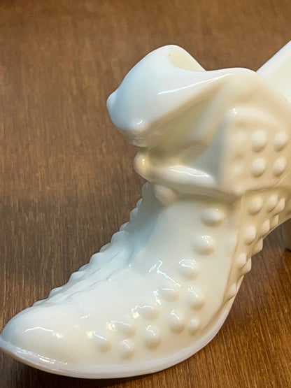 Vintage Milk Glass Hobnail Fenton Art Glass Shoe With Stamp