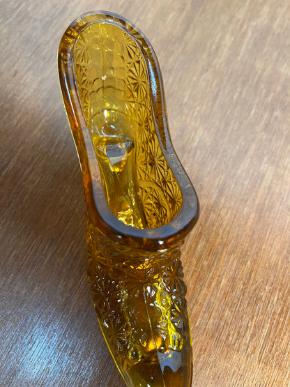 Vintage Amber Art Glass Shoe