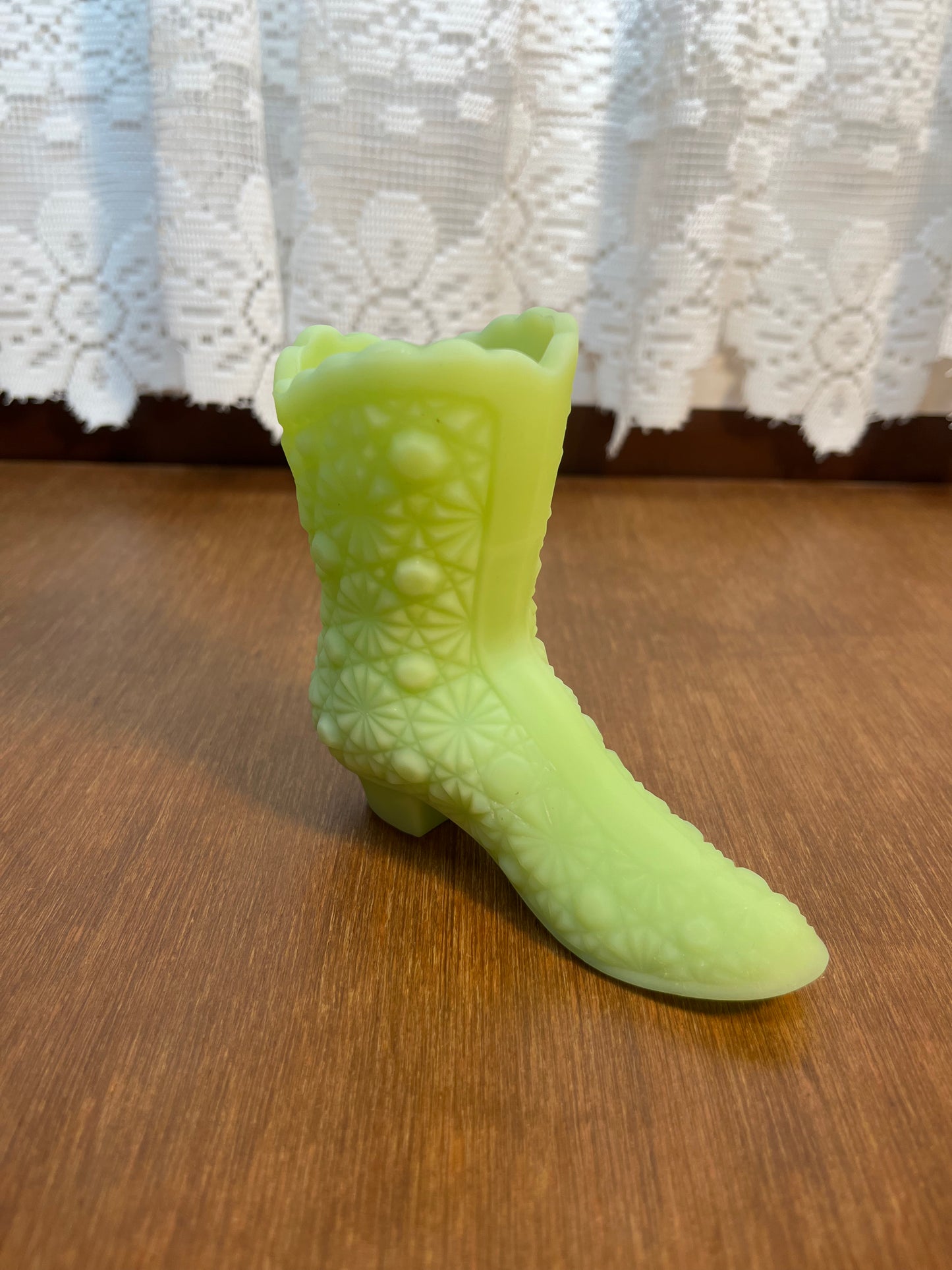 Vintage Satin Custard Art Glass Uranium Fenton Boot