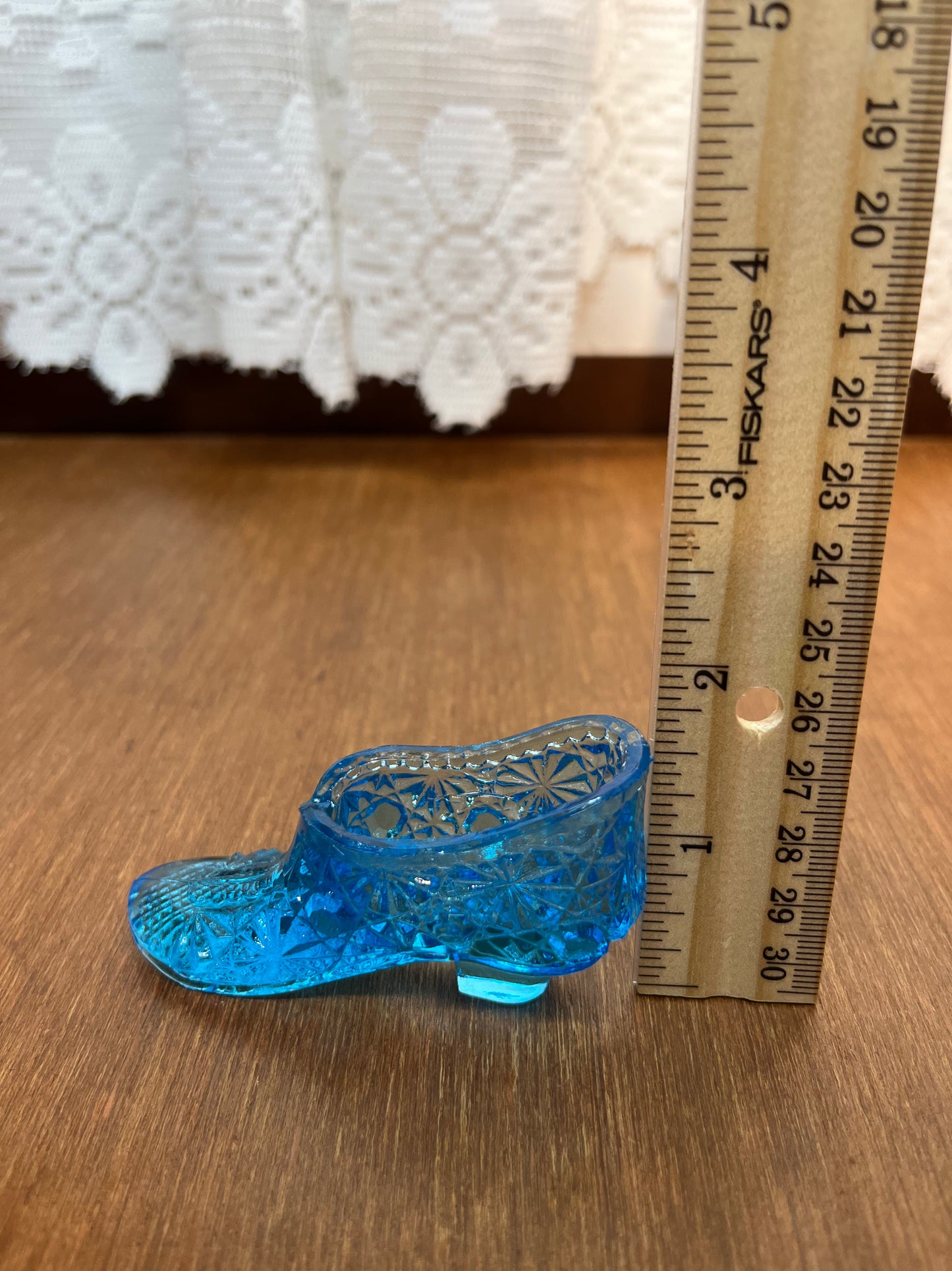 Vintage Mini Ocean Blue Art Glass Shoe