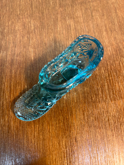 Vintage Mini Light Blue Art Glass Daisy And Button Shoe