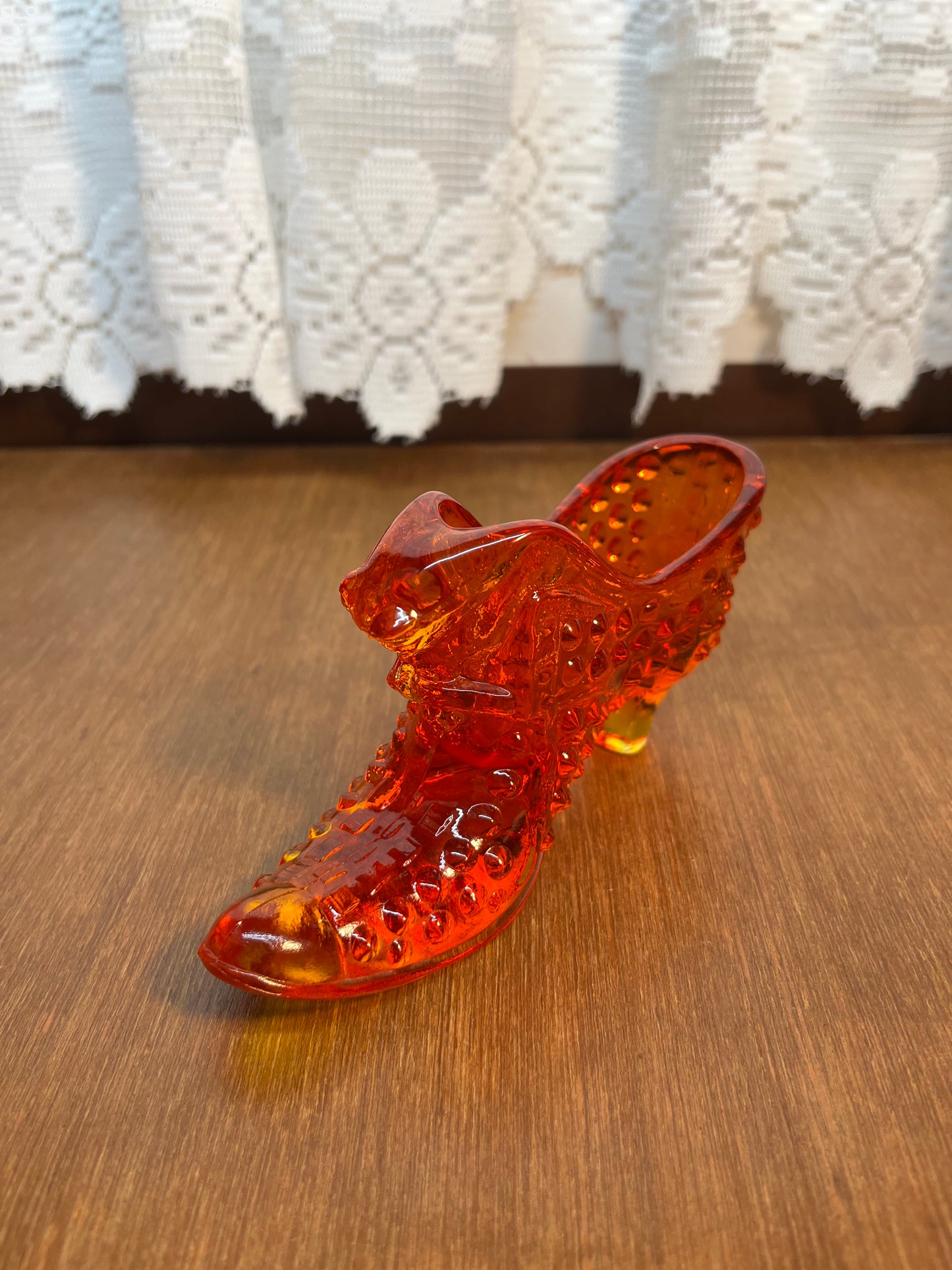 Vintage Hobnail Amberina Fenton Art Glass Shoe